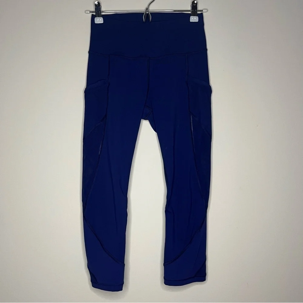 LULULEMON Fast As Light Emperor Blue Mesh Pockets Luxtreme Cropped Leggings